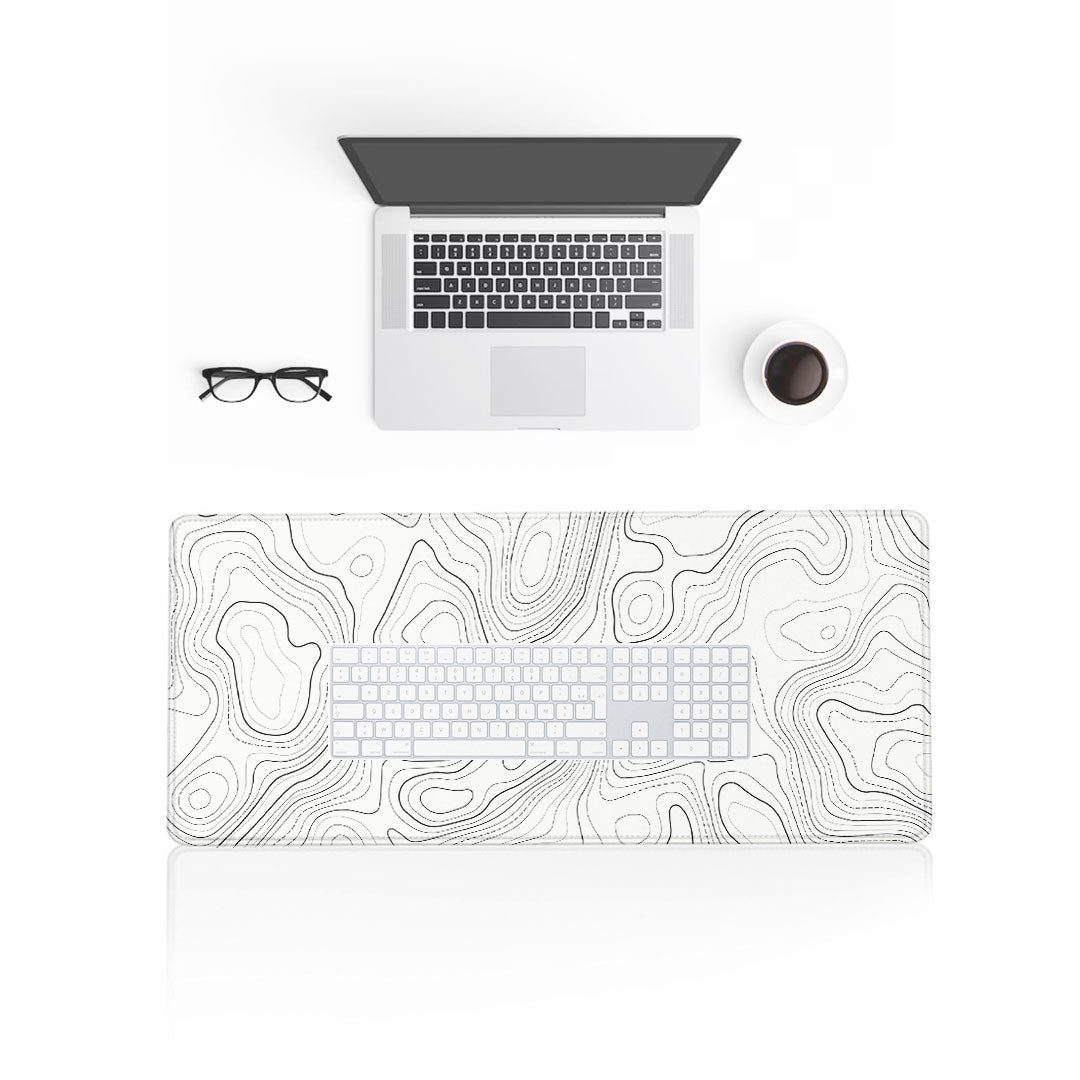 White Topography Premium Desk Mat | Gaming mat