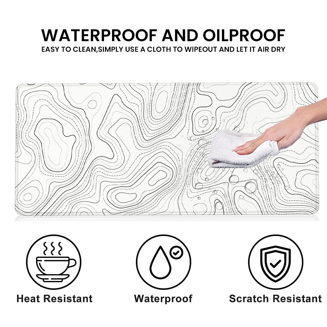 White Topography Premium Desk Mat | Gaming mat